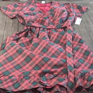 Girls Plaid Wrap Dress with Ruffle Hem